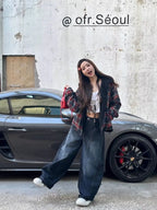 Stylish Chic Elegant Embroidered Patchwork Jeans Women Vintage Washed Draping Denim Straight Loose Fit Slimming Versatile Pants