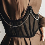 Sexy Corset Underbust Punk Metal Chain Black Women Top Curve Shaper Strap Slimming High Waist Belt Lace Bustiers Mall Goth Corse