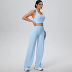 2PCS Woman Backless Hanging Neck Bra and Pants Yoga Set Summer Breathable Gym Sports Running Workout Top Hot Sales Yoga Set