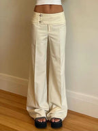 Vintage Y2K Korean Streetwear Pants Woman Low Rise Straight Loose Beige Trousers Button Up Basic 2000S Women Casual Pants