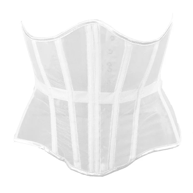 Women Transparent Mesh Corset Underbust Fish Bone Waist Trainer Bustier Slimming Cincher Girdle Belt Gothic Korset Black Red