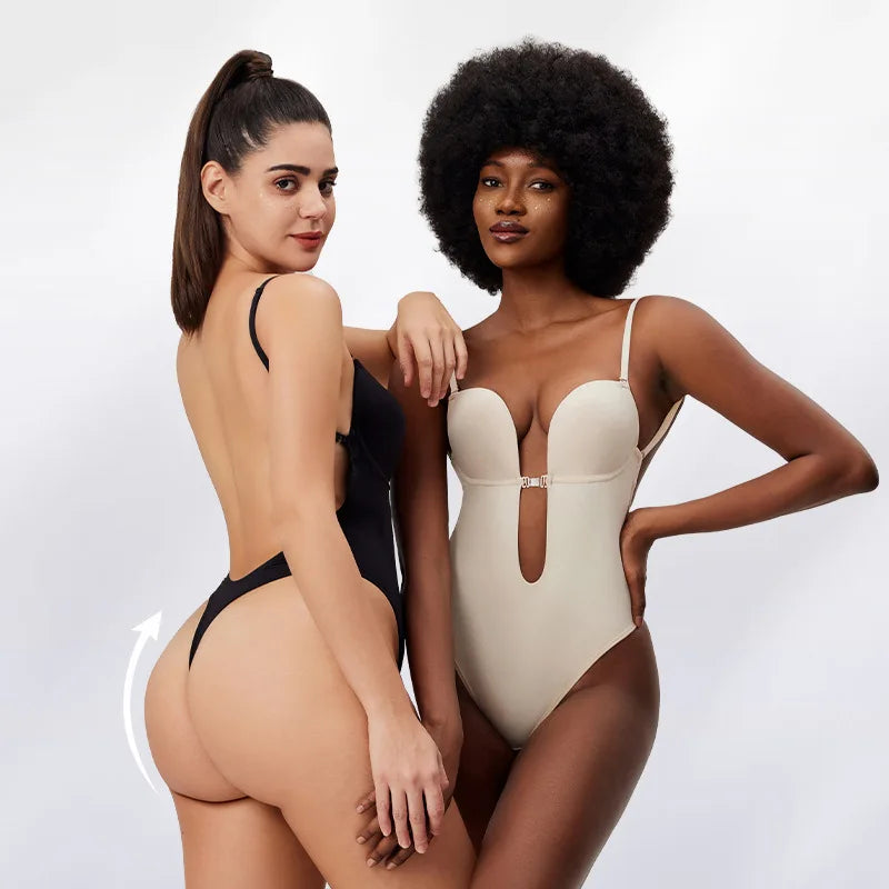 Sexy Backless Deep V Plunge Shapewear Bodysuit Invisible Strapless Bralette Sculpting Gathered Invisible Strap Underwear