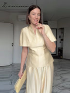 Fashion V-Neck Top Lantern Pants Set Women's Solid Short Sleeve Tops Loose Wide Leg Trousers 2026 Summer Lady Casual Outfit