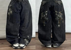 Streetwear New Vintage Letter Printing Washed Baggy Jeans Women Y2K Harajuku Hip Hop Popular Gothic High Waist Wide Leg Pants