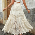 Boring Honey French Retro Classical Skirts Hollow Out Knitting Big Swing Skirt Summer New Fashion All-Match High Waist Dress