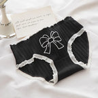 3 Pcs Cute Lolita Lace Trimming Girl Plaid Striped Underwear Summer Sexy Cotton Briefs Langerie Loli Panties