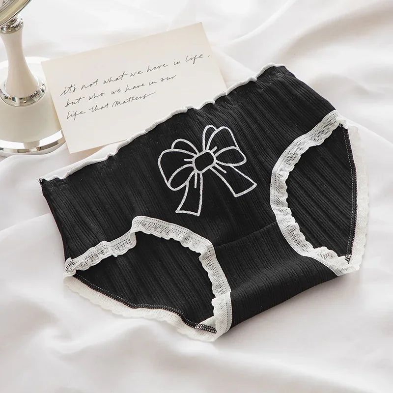 3 Pcs Cute Lolita Lace Trimming Girl Plaid Striped Underwear Summer Sexy Cotton Briefs Langerie Loli Panties