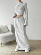 Casual Solid Exposed Navel Knitted Pants Set Women Fashion Spring Stand Collar Long Sleeved Top Lady Fashion Daily Casual Sets