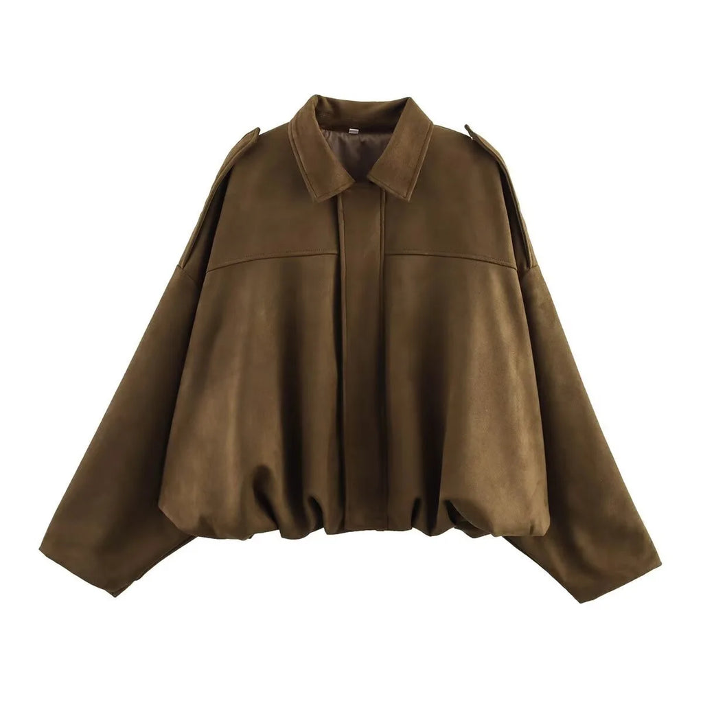 Women's Fashion Pilot Jacket with Bat Sleeves and Zipper, Casual Top