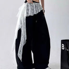 Embroidered Flower Lace Mini Skirt Irregular Y2K Streetwear Ruched Skirts See Through High Waist Lace Up Ruffles Skirt