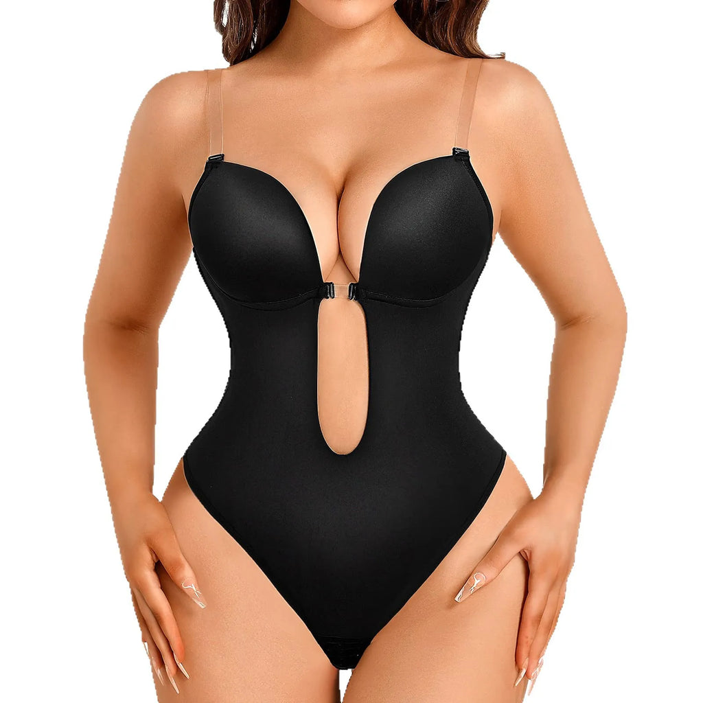 Sexy Backless Deep V Plunge Shapewear Bodysuit Invisible Strapless Bralette Sculpting Gathered Invisible Strap Underwear