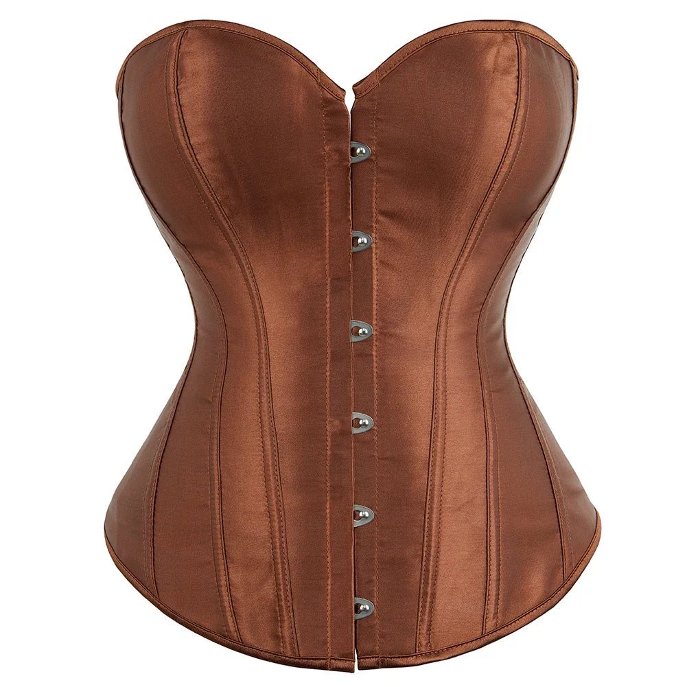 Formvana Satin Overbust Corset Simple Vintage Elegant Bustier Plastic Boned Waist Cincher Shapewear Gothic Sexy Korset Plus Size