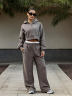 Women's Fall Winter Hooded Sweatshirt Set, Long Sleeve Short Top & Drawstring Waist Pants, Casual Sportswear for Ladies