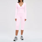 2PCS Gym Tracksuits Yoga Set Female Fitness Suit Deep V Yoga Bra Athletic Wear Women High Waist Workout Flared pants Sports Suit