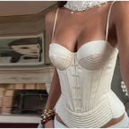 Button Embellished Corset Top Spaghetti Strap Boned Fitted 2026 Spring Elegant Women Satin Top Fashion Seductive Lady Bustier