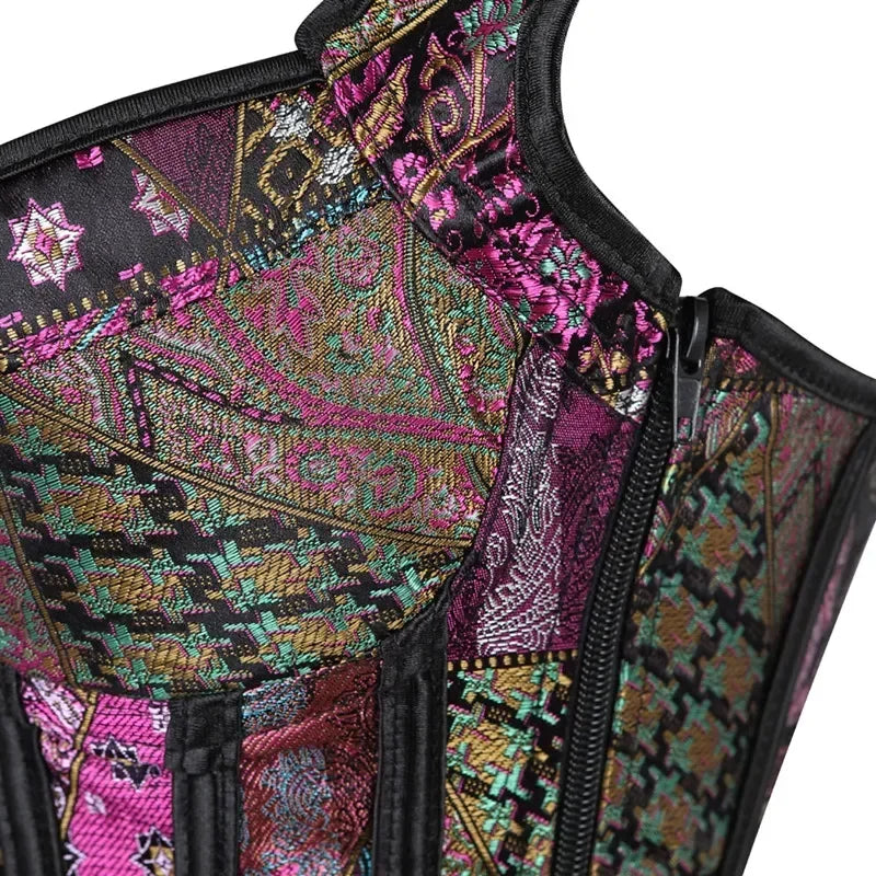 With Cup Top Vintage Steampunk Corset With Straps Overbust Zipper Side Straps Overbust Corset Waist Trainer Bustier Plus Size