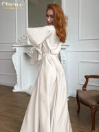 Clacive Fashion Loose Beige Satin 3 Piece Sets Woman 2025 Elegant Long Sleeve Robes + Tube Top With High Waist Shorts Set Female