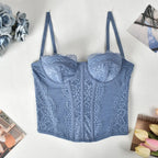 Sexy Lace Corset Tops Women Sheer Mesh Push Up Bra Female Partywear Crop Top Open Back Boned Tube Top Lingerie Bustier Plus Size