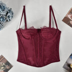 Sexy Lace Corset Tops Women Sheer Mesh Push Up Bra Female Partywear Crop Top Open Back Boned Tube Top Lingerie Bustier Plus Size