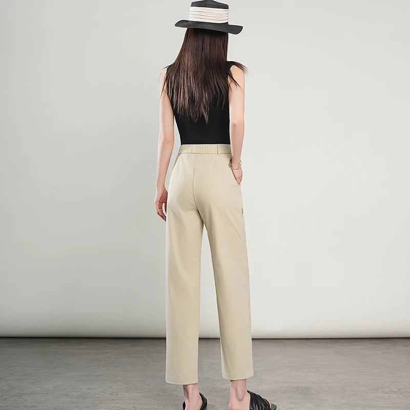 Summer Lightweight Women'S Cropped Pants High-Waisted Cool-Touch Slimming Stylish Casual Comfortable And Breathable Trousers
