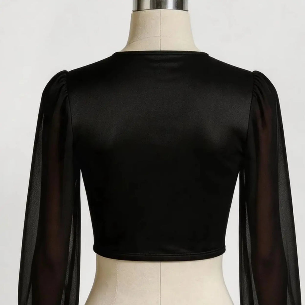 Sheer Mesh Bustier Top Women's Puff Sleeve Spaghetti Strap Corset Women Form Fitting Underwire Cropped Top