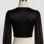 Sheer Mesh Bustier Top Women's Puff Sleeve Spaghetti Strap Corset Women Form Fitting Underwire Cropped Top