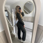 Pant Set Hoodies Sweatshirts Two Piece Sets Women CardiganTracksuit Matching Jogger Sets Zipper Coats Long Pants Lace Up Y2k