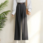2026 New Burgundy Suits Pants for Women Office Lady Elegant High Waist Wide Leg Fashion Trousers with Pockets Black Gray