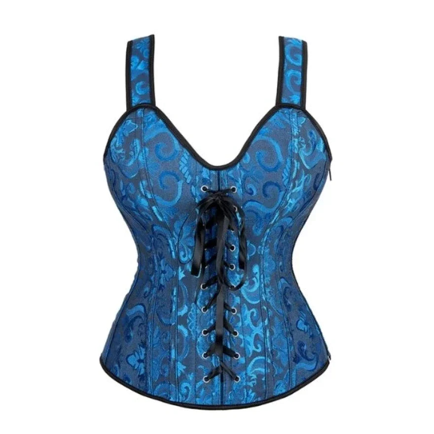 With Cup Top Vintage Steampunk Corset With Straps Overbust Zipper Side Straps Overbust Corset Waist Trainer Bustier Plus Size