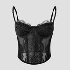 Elastic Hollow Lace Tight Corset Transparent Sleeveless Lace Camisole Sexy Slim Fishbone Bustier Tanks Suspender Vest Streetwear