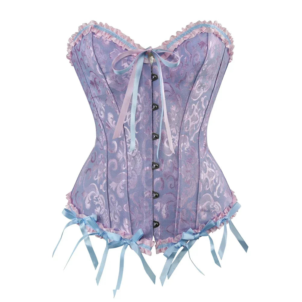Sexy Bustiers And Corsets Floral Lace Tops For Women Vintage Corset Gothic Overbust Satin Jacquard Corsets