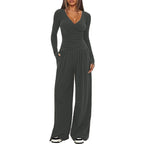 2025 autumn and winter wide leg pants set, women's long sleeved multi occasion sportswear, commuting hot selling item