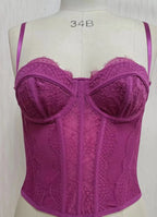 Sexy Lace Corset Tops Women Sheer Mesh Push Up Bra Female Partywear Crop Top Open Back Boned Tube Top Lingerie Bustier Plus Size