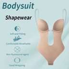 One-Piece Deep V-Neck Push Up Body Shapewear Bodysuit Women's Thong Bottom Underwear Slimming U-Shaped Low Back Backless Corset