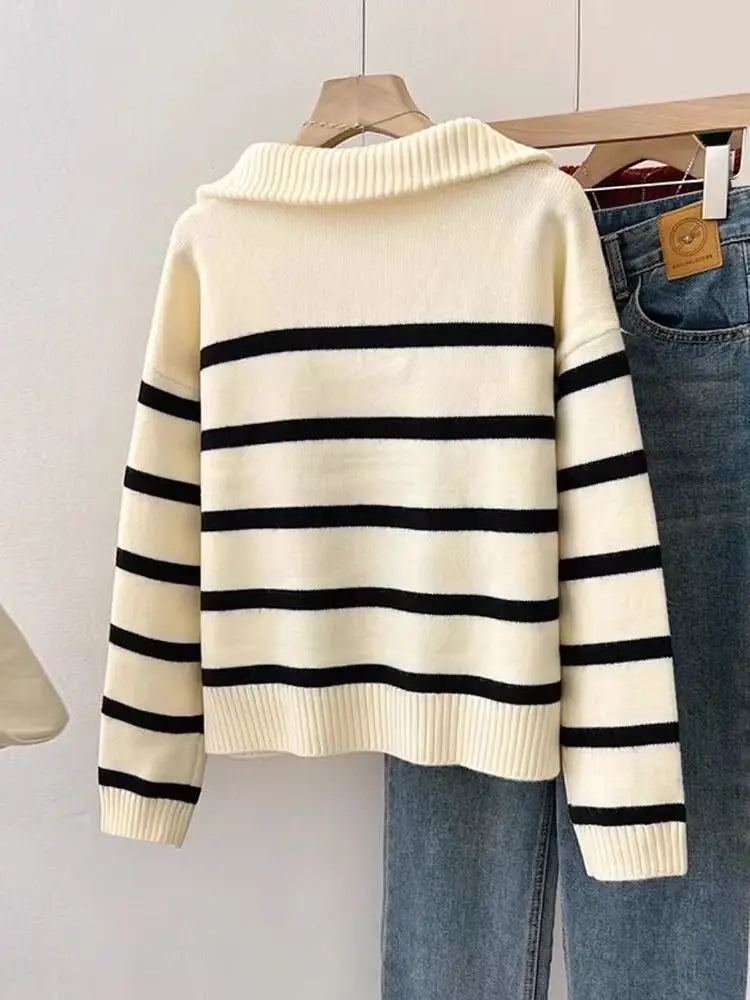 Sweater Pullover Women Spring and Autumn Underwear New Zipper Stripe Underlay Short Style Popular Premium Sweater Female