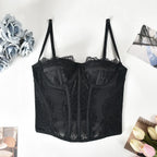 Sexy Lace Corset Tops Women Sheer Mesh Push Up Bra Female Partywear Crop Top Open Back Boned Tube Top Lingerie Bustier Plus Size