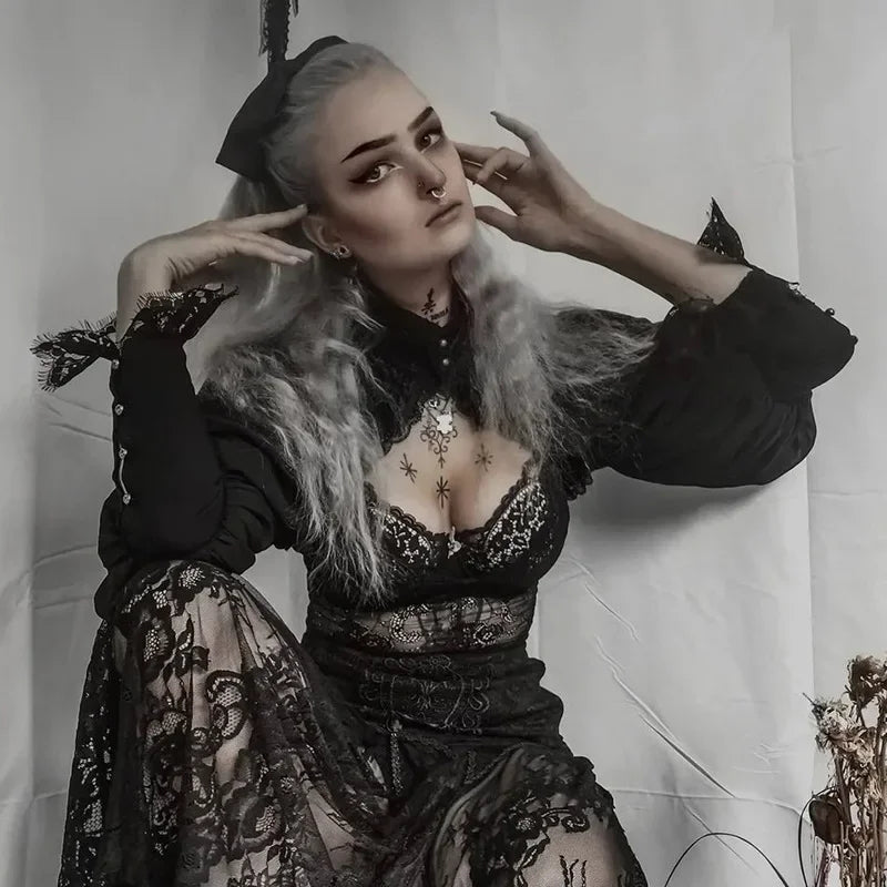 Lace Gothic Black Short Steampunk Crop Jacket Kawaii Vintage Gorgeous Palace Blouse Women Party Bolero Victorian Coat Corset
