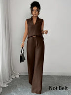 2026 Summer New Sleeveless V-Neck Wide-Leg Pants Set, French-Style High-End Work-Casual Two-Piece Set, Elegant and Slimming Plus-Size Women's Clothing, Suitable for Workplace, Daily Wear, and Vacation Outfits
