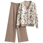 Autumn Winter 2 Pieces Women Sets Knitted Tracksuit 2024 New V-collar Single Breasted Sweater and Wide Leg Pant Suits T726