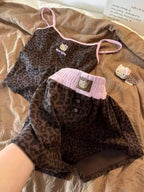 Hello Kitty Women's Leopard Print Camisole & Shorts Pajama Set Summer Cute Sweet Soft Comfy Breathable Home Loungewear