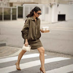 Women's Fashion Pilot Jacket with Bat Sleeves and Zipper, Casual Top