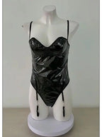 S-XXL Spaghetti Stap Shaped Breast Wet Look PVC Catsuit Swimsuit Shiny PU Leather Bodysuit Tight Sexy Clubwear Body Belt Teddies