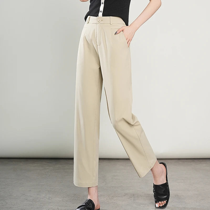 Summer Lightweight Women'S Cropped Pants High-Waisted Cool-Touch Slimming Stylish Casual Comfortable And Breathable Trousers