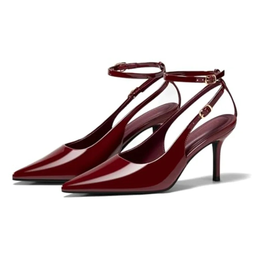 Coutgo Womens Slingback Kitten Heels Closed Pointed Toe Pumps Ankle Strap Work Dress Shoes