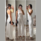 Halter Backless Two-Piece Set Fitted Bodice High Waist Wide Leg Pants 2026 Spring Fashion Elegant Office Casual Women Outfit