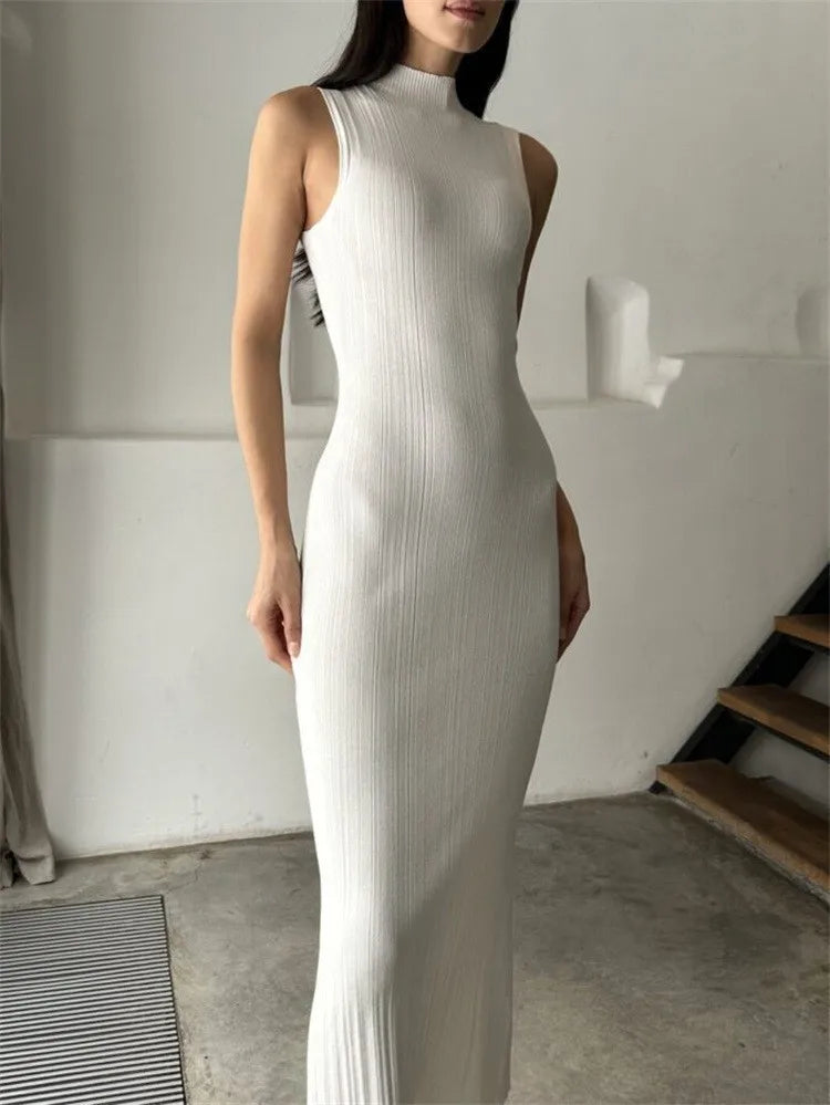Solid Color Casual Slim Long Dresses For Women 2026 Fashion Summer Women's A-Line Midi Dress Elegant Vintage Female Dresses