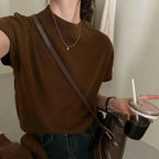 Fashion Vest Shirt Solid Stand-up Collar Knitted Women's Sweater Short Sleeve Office Lady Blouse Elegant All-Match Straight Tops