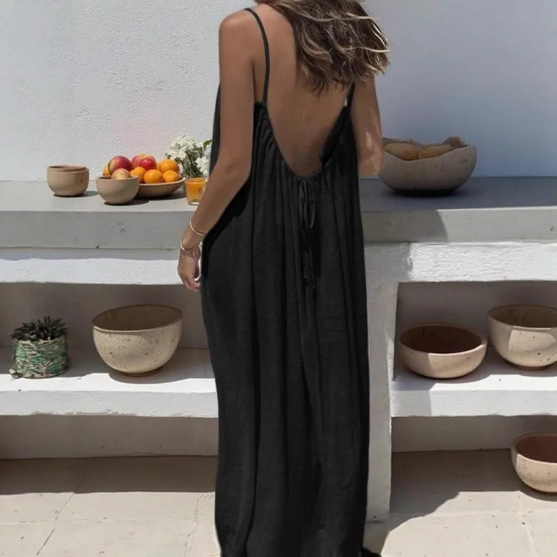2026 Loose-Fit Spaghetti Strap Dress Women's Casual Homewear Summer Dress Solid-Color Vacation Cool Homewear