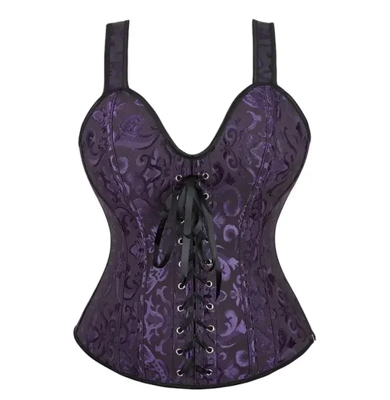 With Cup Top Vintage Steampunk Corset With Straps Overbust Zipper Side Straps Overbust Corset Waist Trainer Bustier Plus Size