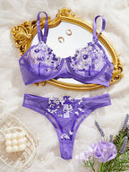 Sexy Lingerie Women Thin Transparent Lace See Through Erotic Underwear Bra And Panty Set Sleepwear Suit Embroidery Floral No Pad